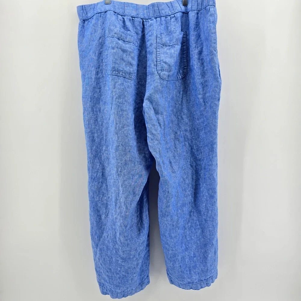 Talbots Linen Pants Womens Plus Petite 100% Linen Elastic Waist Blue 2XP